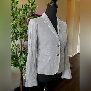 J. Crew Blue & White Striped Seersucker Blazer